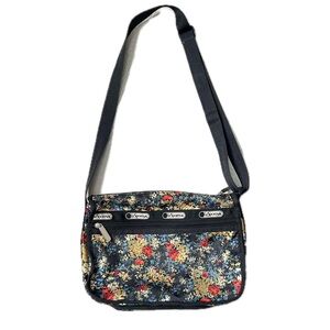 VINTAGE LESPORTSAC Floral Print Crossbody Bag black Blue Yellow Red